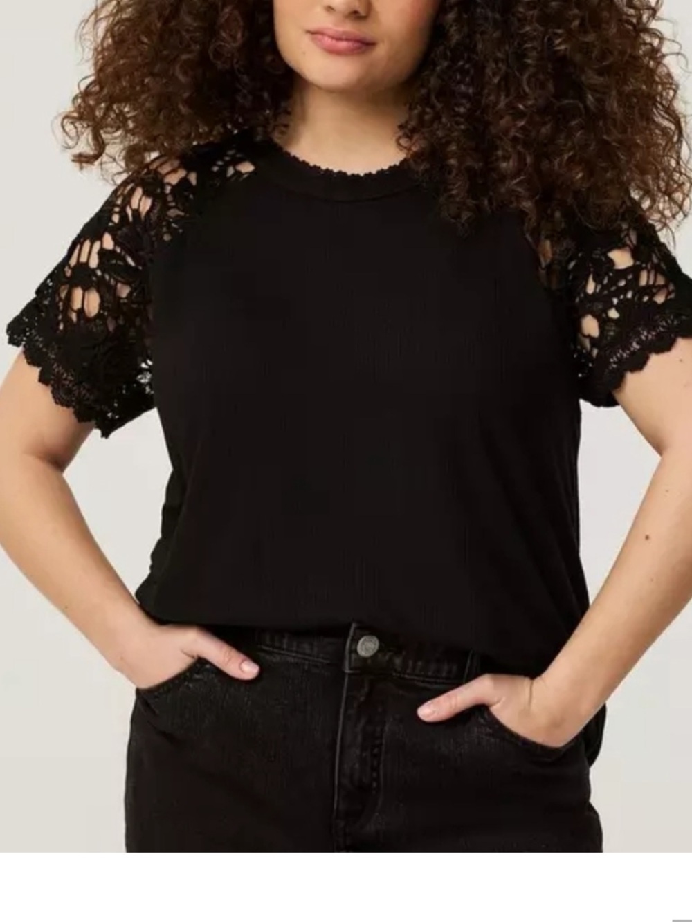 torrid Black Crochet Sleeve Ribbed Tee